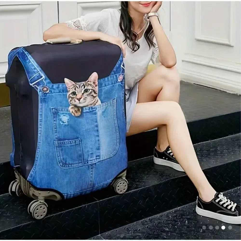 NWT Gorgeous Cat in Denim Overall Sz XL 29”-32” Suitcase Luggage Elastic Cover